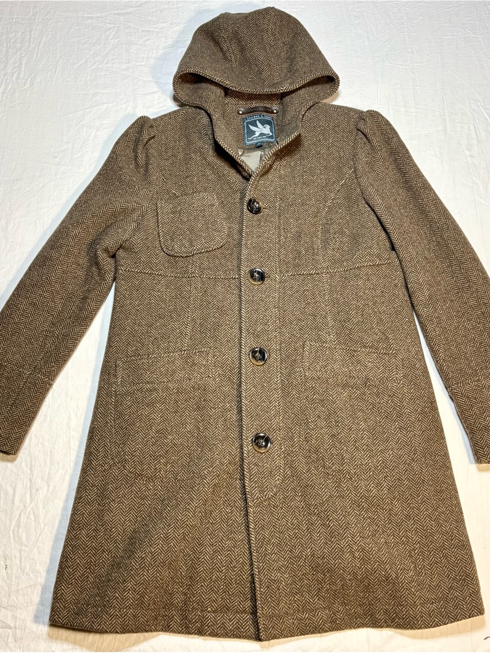 I. Spiewak & Sons Brown Herringbone Wool Hooded Coat L